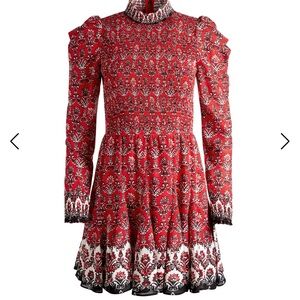 Alice and Olivia ELVIRA SMOCKED BODICE MINI DRESS